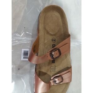 CUSHIONAIRE Women's Luna Cork Footbed Sandals Rose Gold 8